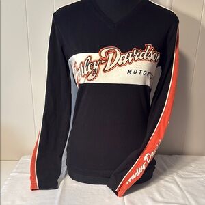 Harley-Davidson Black and Orange V-Neck Shirt